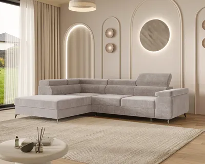 Produktbild von MOEBLO Ecksofa OSTIN – L-Form Wohnlandschaft mit Schlaffunktion, Bettkasten, 6-fach verstellbaren Kopfstützen und Armlehne, 290x75-90x202 cm - Ottomane Links - Beige (Spark 02)
