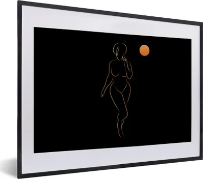 Produktbild von MuchoWow® Gerahmtes Poster Frau - Mond - Schwarz - Strichzeichnung 40x30 cm - Poster mit Schwarzem Bilderrahmen Wandposter Rahmen Foto Bilder - Bilderrahmen - Poster im Rahmen