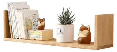 Image de Étagère suspendue, chêne massif, 80 cm, étagère murale en forme de U, étagère murale en bois pour bureau, salon, chambre à coucher