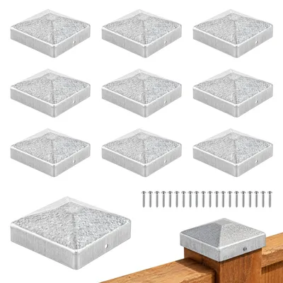 Imagen del producto de Tapas para postes de madera, galvanizadas, de 9x9 cm, paquete de 10 unidades, con tornillos
