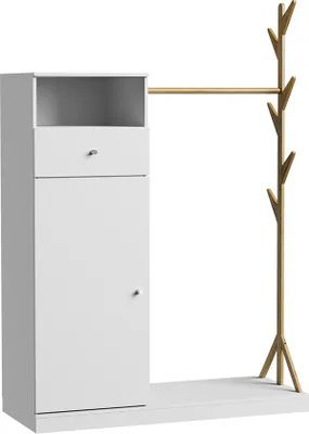 Produktbild von Garderobenschrank Vicco Liria Weiß/Bambus 100 x 145 cm mit Schublade, Model 51635