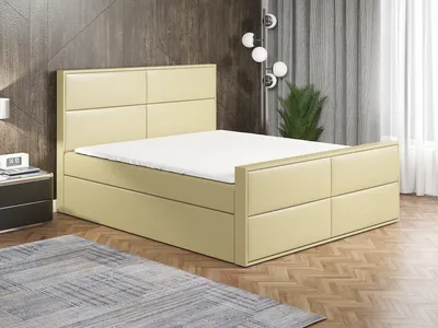 Produktbild von Boxspringbett HILD 180 x 200 mit 2 Bettkästen, Bonell-Matratze und Topper. Farbe: Hellbraun