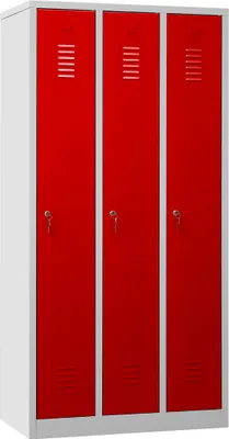 Produktbild von Gürkan Spind lichtgrau, feuerrot 105298, 3 Schließfächer 90,0 x 50,0 x 180,0 cm