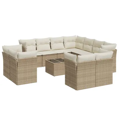 Produktbild von vidaXL 12-tlg. Garten-Sofagarnitur mit Kissen Beige Poly Rattan