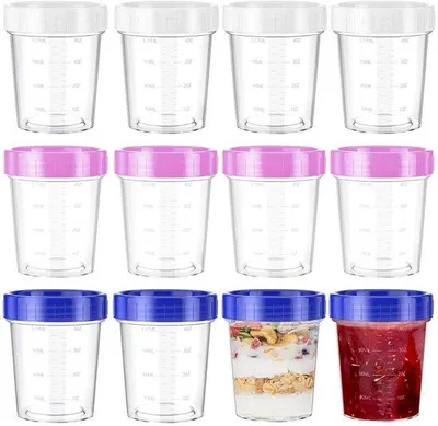 Immagine prodotto di Contenitori in plastica con divisori, 12 vasetti con coperchio, vaschette in plastica con coperchio per salse, insalate e yogurt