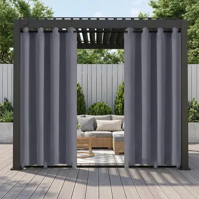Produktbild von Außen Vorhang Wasserdicht Gardine Blickdicht Sonnenschutz Ösenvorhang für Terrasse Balkon Garten Hof Pergola, 132x243cm, Dunkelgrau