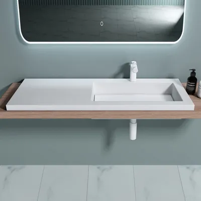 Produktbild von doporro Colossum820 Einbauwaschbecken Mineralguss 120x46x13,5 cm eckig rechts Nano-Beschichtung DIN Anschlüsse aus einem Stück