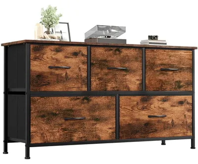Productafbeelding van Houten commode met 5 lades, afmetingen 100x55x30 cm, met houtnerf