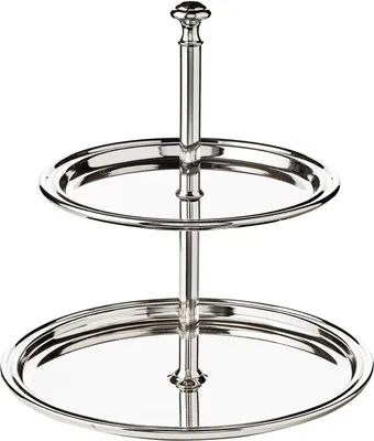 Immagine prodotto di Alzata a 2 ripiani, rotonda, con bordo filettato, placcata argento, altezza 22 cm