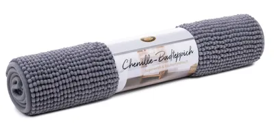 Produktbild von GÖZZE Chenille Badteppich 60x100 cm Badvorleger Anti-Rutsch-Beschichtung anthrazit