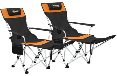 Image de Lot de 2 chaises de camping pliables avec repose-pieds amovible et porte-boissons, 120 kg