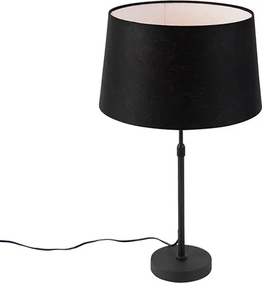 Produktbild von QAZQA - Modern Tischlampe schwarz mit Leinenschirm schwarz 35 cm verstellbar - Parte I Wohnzimmer I Schlafzimmer I Nachttischleuchte - Leinen Zylinder I Länglich I Rund - LED geeignet E27