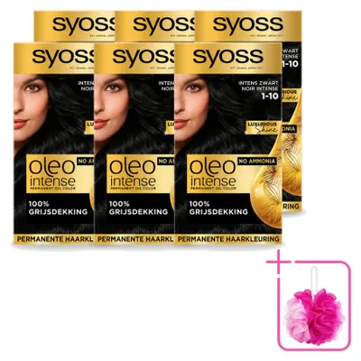 Zdjęcie produktu dla 6 x SYOSS Oleo Intense, farba do włosów w odcieniu 1-10 (Intensywna czerń) - opakowanie ekonomiczne - 6 sztuk