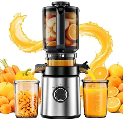 Immagine prodotto di Estrattore di succo, bocca di caricamento da 140 mm, capacità di 2 litri, potenza di 400W, design facile da pulire, funzione di inversione