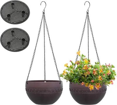 Productafbeelding van Bloempotten voor buiten met zelfbewatering - Hangende kunststof bloempotten met roestvrijstop kettingen