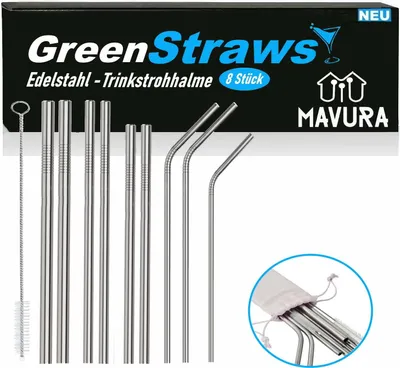 Produktbild von GreenStraws Edelstahl Strohhalme Set Metall Cocktail Trinkhalme wiederverwendbar