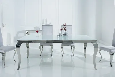 Produktbild von Barock Design Esstisch MODERN BAROCK 180cm weiß Edelstahl Esszimmertisch Opalglas Tischplatte