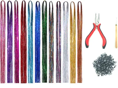 Produktbild von Haar-Lametta-Set mit Werkzeugen, einfach zu verwendende Glitzer-Lametta-Haarverlängerungen für Frauen und Mädchen, für die Weihnachts-, Neujahrs- und Halloween-Party