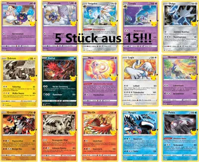 Produktbild von Celebrations 5 verschiedene, zufällige Rare Holo Karten aus SWSH 7.5 Celebrations Sammelkarten Pokemon Einzelkarten 5 Stück