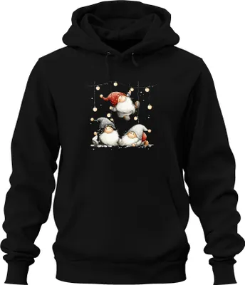 Produktbild von Weihnachtswichtel Lichterkette niedlich skandinavisch Geschenk Uni Hoodie Kapuzenpullover, Schwarz, M
