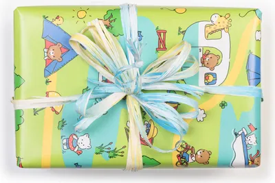 Produktbild von Geschenkpapier Tiere beim Camping 70cm x 2m Rolle hellgrün