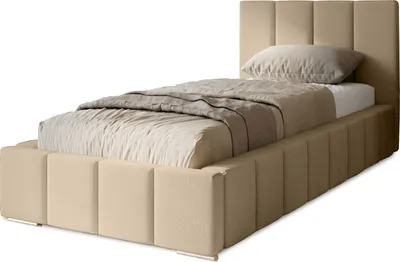 Produktbild von Polsterbett Menos 90x200 cm, Bett mit Kopfteil, Matratze, Bettkasten und Lattenrost aus Holz, Velourstoff:  Creme