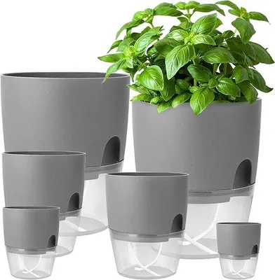 Productafbeelding van Famanu bloempot met irrigatiesysteem - set van 6, grijs