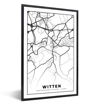 Produktbild von MuchoWow® Gerahmtes Poster Witten - Karte - Stadtplan 20x30 cm - Poster mit Schwarzem Bilderrahmen Wandposter Rahmen Foto Bilder - Drucken - Bilder Poster im Rahmen