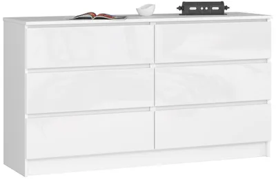 Obrázek produktu pro Akord Komoda 6 zásuvek bílá/bílý lesk 138x40x77 cm
