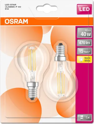 Produktbild von Osram Retrofit Classic P, 4 W, E14, 470 lm, 15000 h, Warmweiß