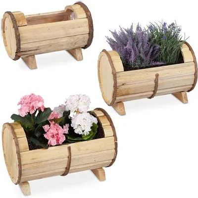 Produktbild von Famanu Pflanzkübel Set aus 3 mit Folie für Innen und Außen - Natur