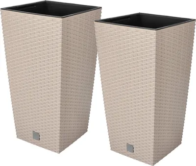 Image de KOTARBAU® Set de 2 pots de fleurs Rato Square avec pot intérieur pour fleurs et arbustes Haut Couleur Mocca 50 cm