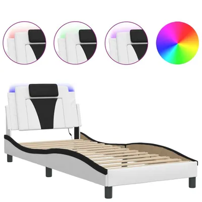 Produktbild von Bettgestell "Viana" mit LED ohne Matratze Weiß und Schwarz 90x190 cm Kunstleder