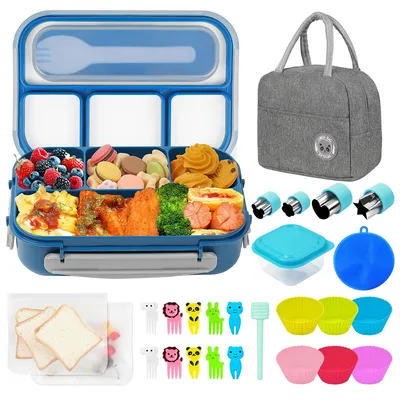 Produktbild von Bento Box, 1300ml, 4-Fächer Lunchbox, geeignet für Erwachsene/Kinder/Kleinkinder, wiederverwendbarer Backbecher, spülmaschinenwaschbar