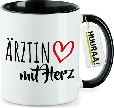 Produktbild von Huuraa Kaffeetasse Ärztin mit Herz 330ml Schwarz Keramik Kaffeebecher Geschenkidee