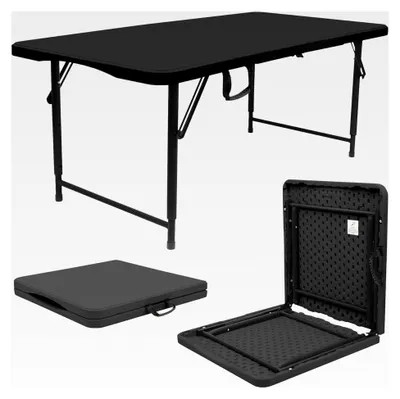 Produktbild von Höhenverstellbarer Klapptisch - 120 cm - Schwarz - Faltbar und Tragbar für Garten, Camping und Esszimmer