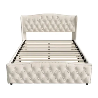 Produktbild von Boxspringbett 160x200 Bett mit Stauraum Hydraulischem, Doppelbett Bettgestell mit Lattenrost, Beige Samt Polsterbett Stauraumbetten