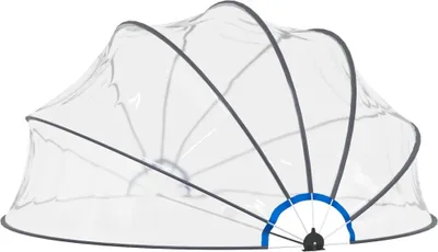 A clear plastic pool cover dome is shown against a white background.