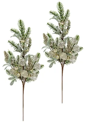 Künstlicher Mix-Zweig mit Glitter, 2er Set, 68 cm, Weihnachtsdeko