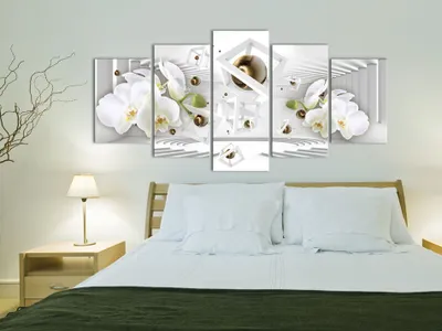 Produktbild von Akustikbild Blumen Orchidee 200x100 cm Bilder Akustikschaum Hochleistungsschallabsorber Schallschutz Leinwand 5 tlg Wandbild Raumakustik Schalldämmung a-A-0230-b-n
