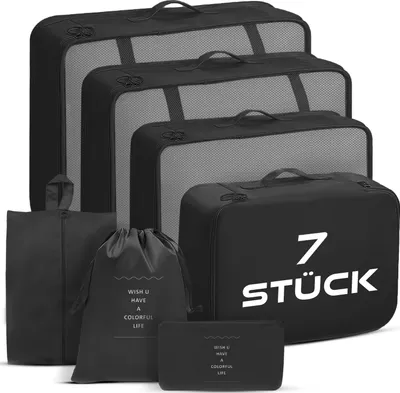 Produktbild von Packwürfel-Set, Reise Koffer Organizer, Koffer- oder Taschenorganizer Packtaschen - Schwarz Deluxe
