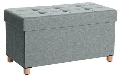Zdjęcie produktu dla Ławka z miejscem do przechowywania – Puf z pojemnikiem – Wygląd imitujący len – Jasnoszary – 76 x 38 x 40 cm