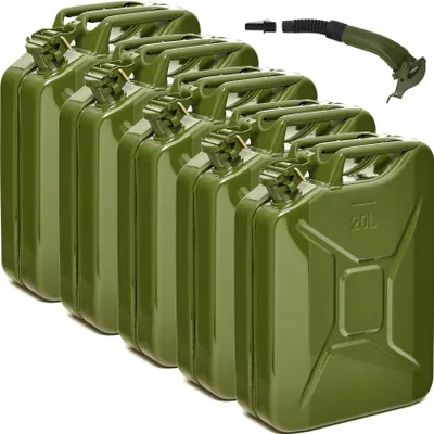 Produktbild von BW® Kraftstoffkanister Metall Benzinkanister 5x 20 Liter mit Ausgießer - Olivegrün RAL 6003 - UN-Zulassung - Hergestellt in Europa