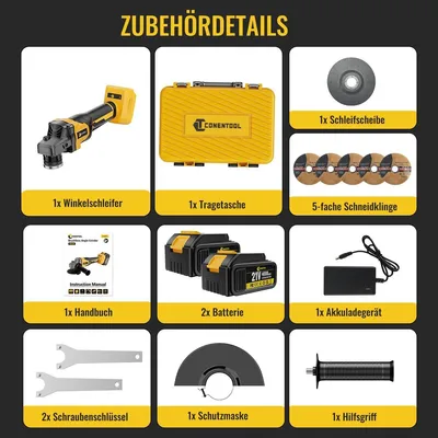 Produktbild von Akku Winkelschleifer 21V Trennschleifer Schleifmaschine Flex mit 2 Batterien 4000mAh und Ladegerät 1200W 125mm Scheibe Elektrowerkzeug 2 Akkus+Koffer