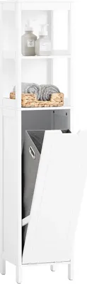 Immagine prodotto di BZR123-W, mobile bagno alto, stretto, con sacco portabiancheria pieghevole, bianco
