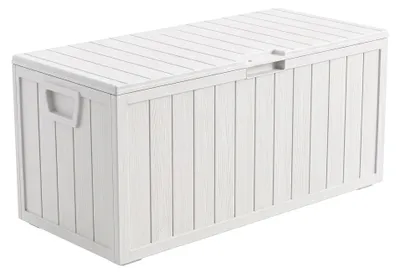 Produktbild von Neo 75 – Garten-Aufbewahrungskiste 110 x 46 x 53 cm, 285 l, abschließbarer Behälter aus weißem Kunststoff