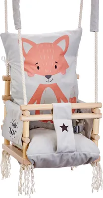 Produktbild von Love Gifts® Babyschaukel aus Holz hochwertig und geeignet als Indoor Schaukel, montierbar an der Decke sowie im Türrahmen, Fuchs,  EU