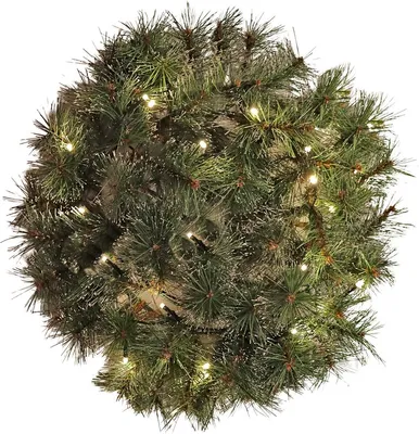Produktbild von Künstlicher Weihnachtskranz beleuchtet von 21 LEDs, warmweiß, echt aussehende Tannenzweige mit weißen Schnee-Spitzen für Tür, Wand oder Adventsgesteck zum Hängen oder Legen