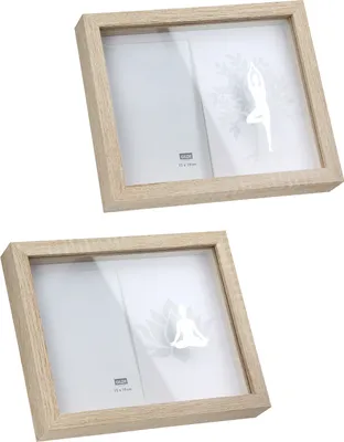 Produktbild von Gilde Fotorahmen, rechteckig, "Namaste", Baummotiv, Lotusmotiv, Yogamotiv, MDF, naturfarben, VE 4, 2fach sortiert, L. 3,5 cm, B. 24,5 cm, H. 19,5 cm