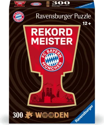 Produktbild von Ravensburger WOODEN Puzzle 12001342 - FC Bayern München - 300 Teile Kontur-Holzpuzzle mit stabilen, individuellen Puzzleteilen und 25 kleinen Holzfiguren = Whimsies, für FC Bayern Fans ab 12 Jahren